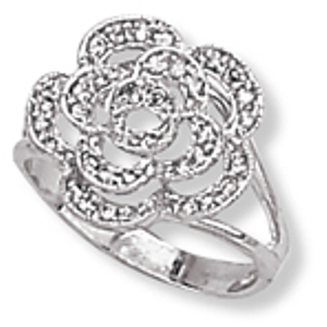 Sterling Silver CZ Flower Ring - Click Image to Close
